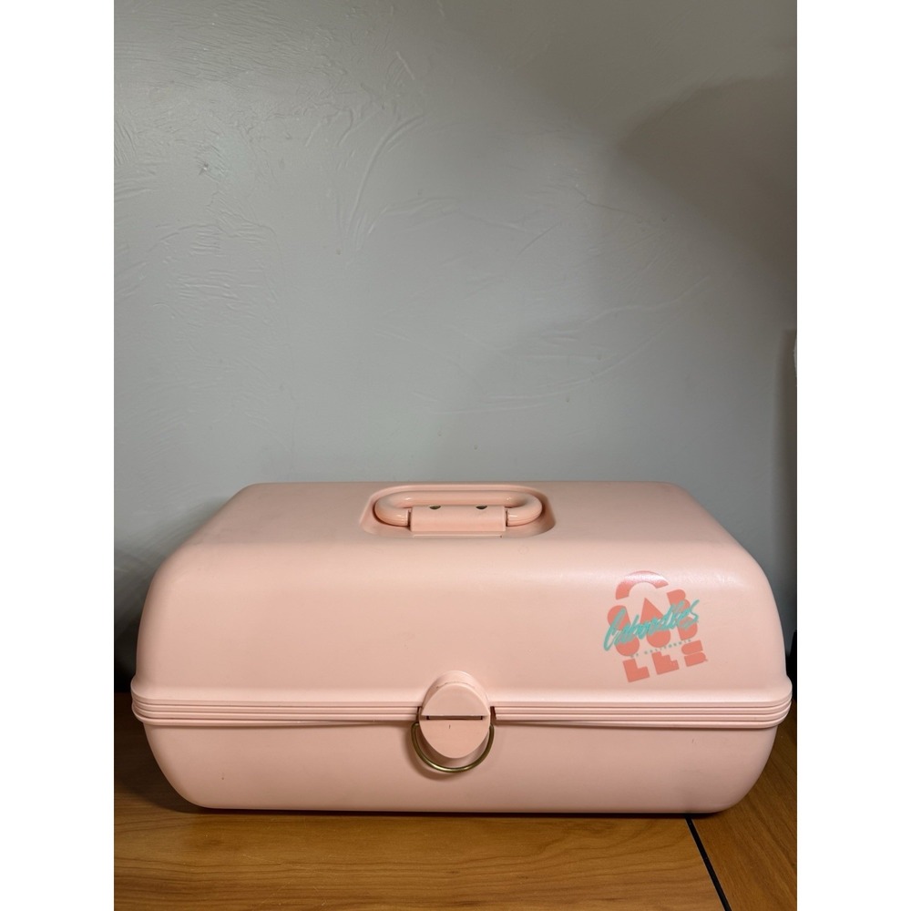Vtg 1980s Caboodles of California Pink/Mauve Makeup Case 3 Tier w/ Mirror/tray